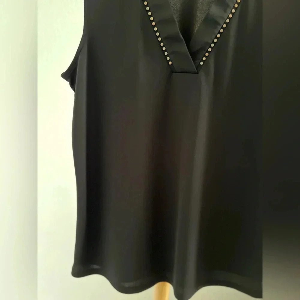 Calvin Klein Women's Embellished-Trim V-Neck Top Black Size Medium - Picture 5 of 7